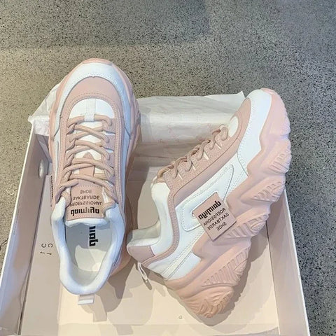 Arlissa kadın sneakers, açık pembe ve beyaz kalın tabanlı eşofman ayakkabıları