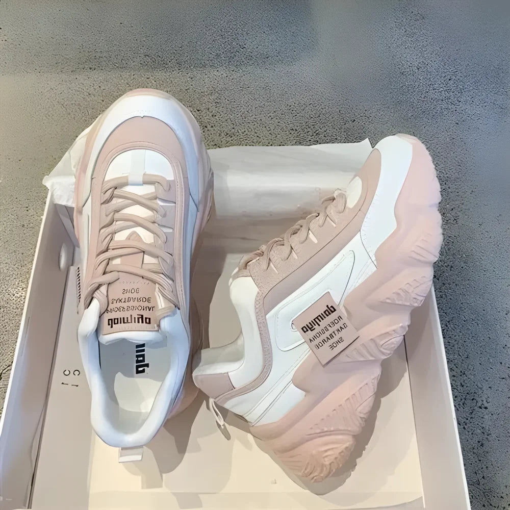 Arlissa kadın sneakers, pembe ve beyaz chunky spor ayakkabılar, bağcıklı