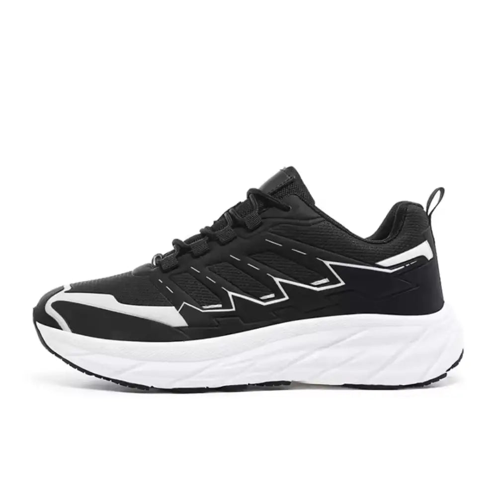 Balin erkek sneakers, siyah beyaz atletik ayakkabı, zigzag tasarımı ve kalın taban