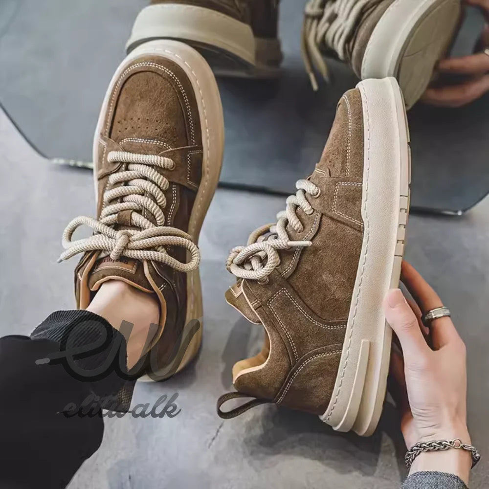 Bardel erkek sneakers, çift tan süet spor ayakkabı beyaz taban ve ipliklerle