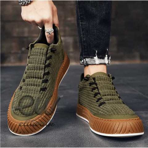 Olive yeşil Branor erkek sneakers, dokulu üstler ve kauçuk tabanlarla