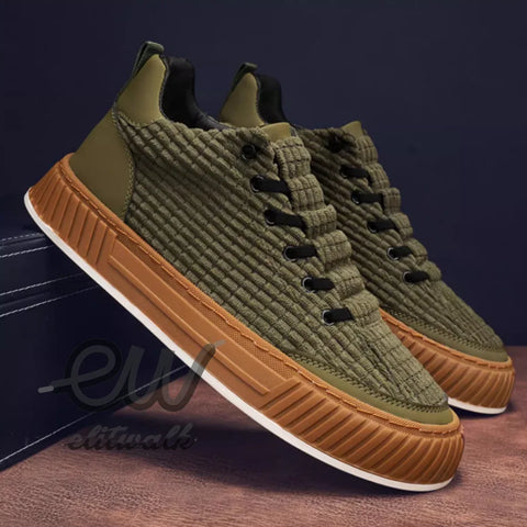 Olive yeşil branor erkek sneaker, dokulu üst ve lastik altlık ile şık tasarım