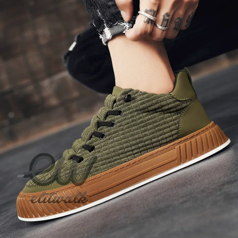 Olive yeşil Branor erkek sneaker, dokulu üst ve kauçuk taban ile şık tasarım