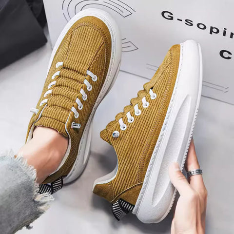 Cerlin erkek mustard sarısı korduroy sneaker, beyaz bağcık ve taban ile