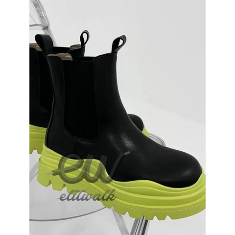 Corden unisex bot in black with chunky neon yellow platform sole