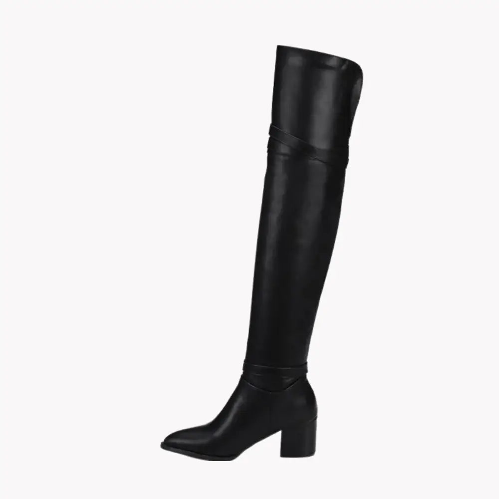 Black leather Corlano diz üstü bot with a stylish block heel