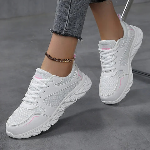 Cylena kadın sneakers with white design, pink accents, and chunky sole