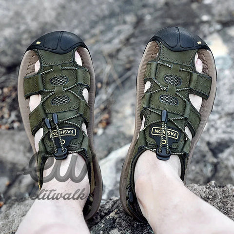 Dalron unisex sandalet in olive green with closed toes and adjustable straps