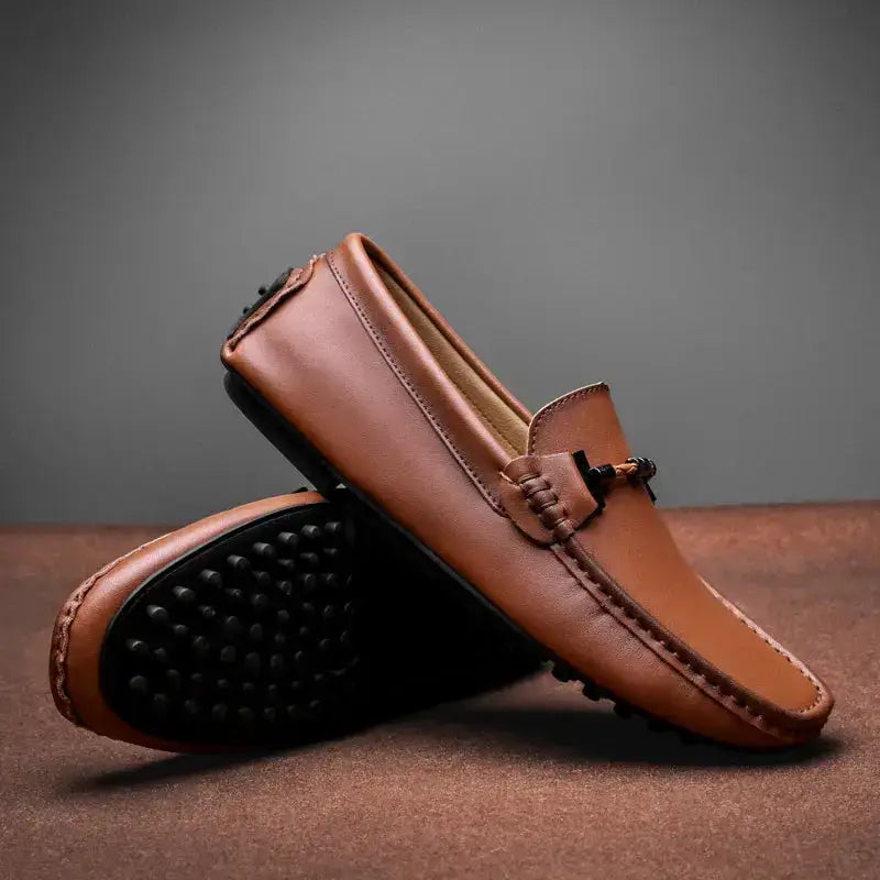 Delis erkek loafer, kahverengi deri, dekoratif papyon detaylı sürücü lofer