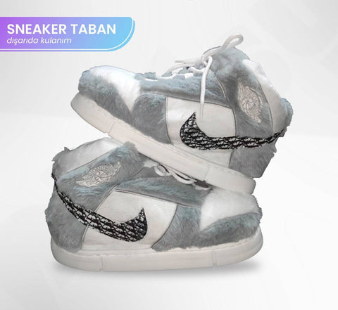 Dıor peluş sneakers, gri beyaz Nike ayakkabılar ve desenli swoosh logosu