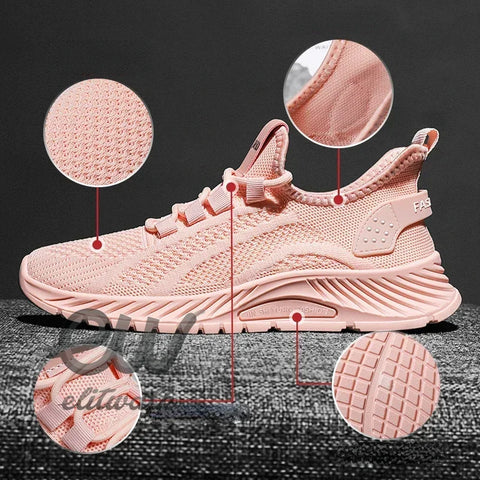 Pembe Doryn kadın sneakers, örgü üst ve dokulu tabana sahip atletik ayakkabı