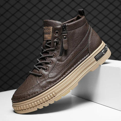 Brown leather high-top sneaker Neral with thick rubber sole and lace-up design