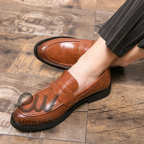 Feldor günlük ayakkabı, şık kahverengi deri penny loafer modeli