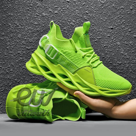 Fendira unisex sneakers with bright neon green color and wavy sole design