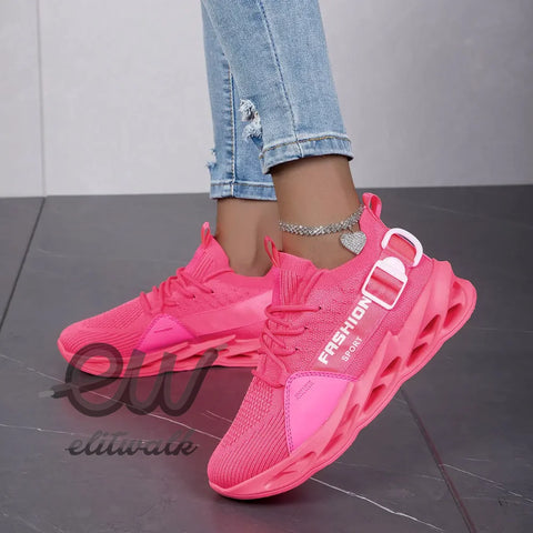 Fendira kadın parlak pembe unisex sneakers, ayırt edici dalgalı taban tasarımıyla