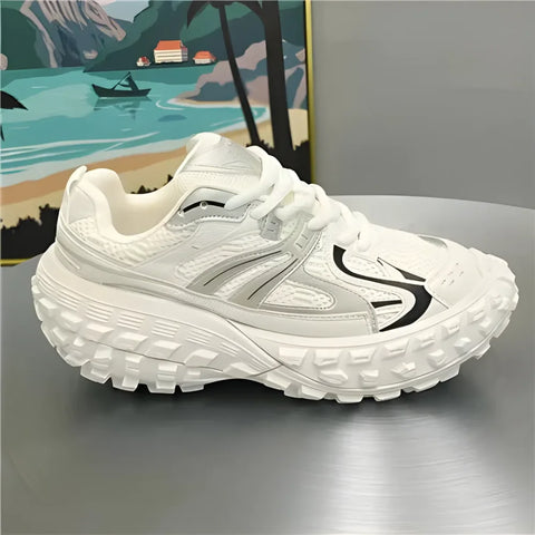 Fenlora unisex spor ayakkabı, kalın dokulu tabanlı beyaz chunky atletik sneaker