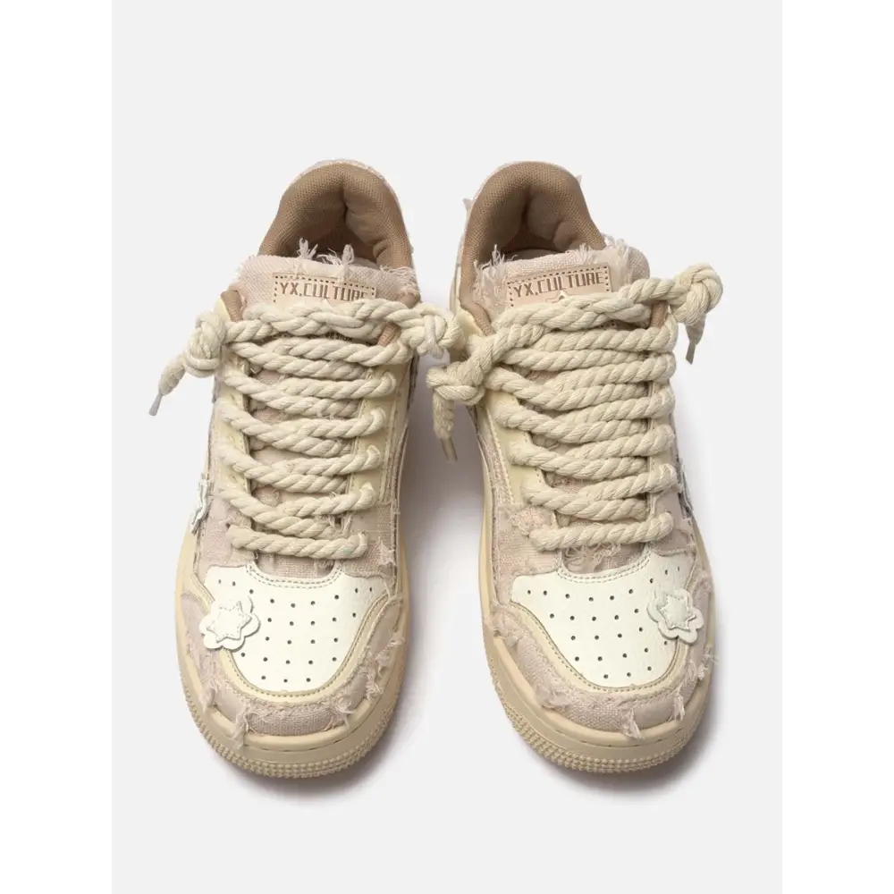 Firo kadın sneakers, krem rengi kalın ip bağcıklar ile şık ve rahat tasarım