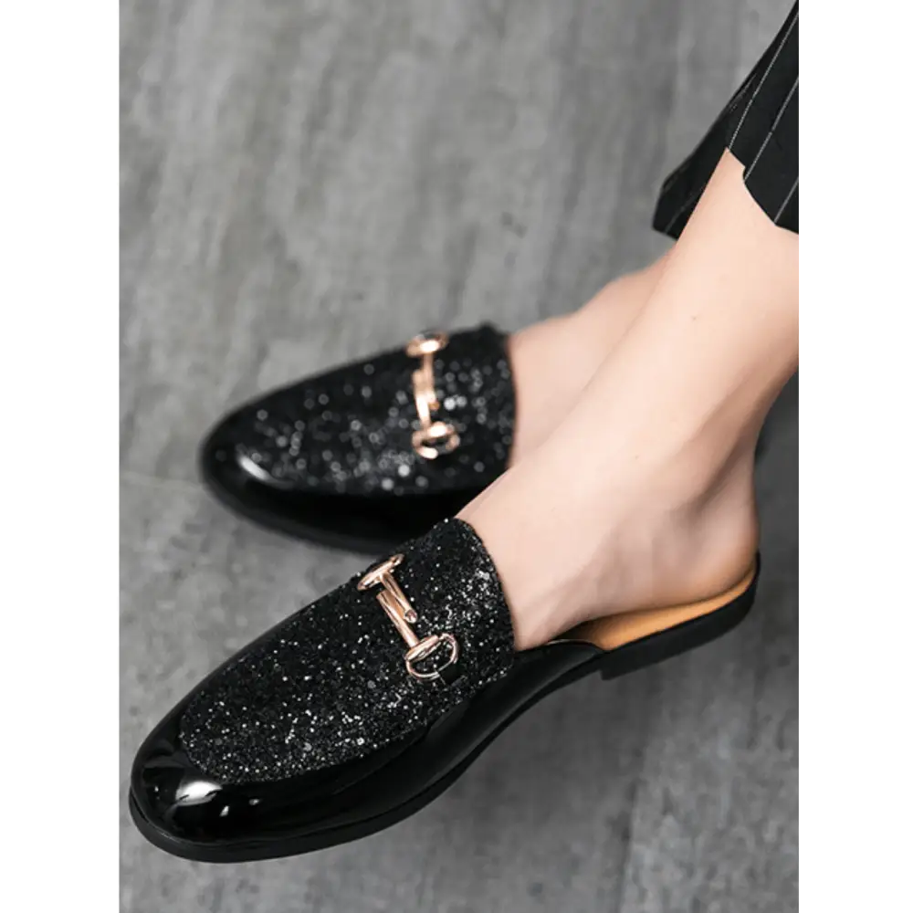 Jalim erkek loafer, simli siyah kayar loafer, metalik tokalı şık tasarım