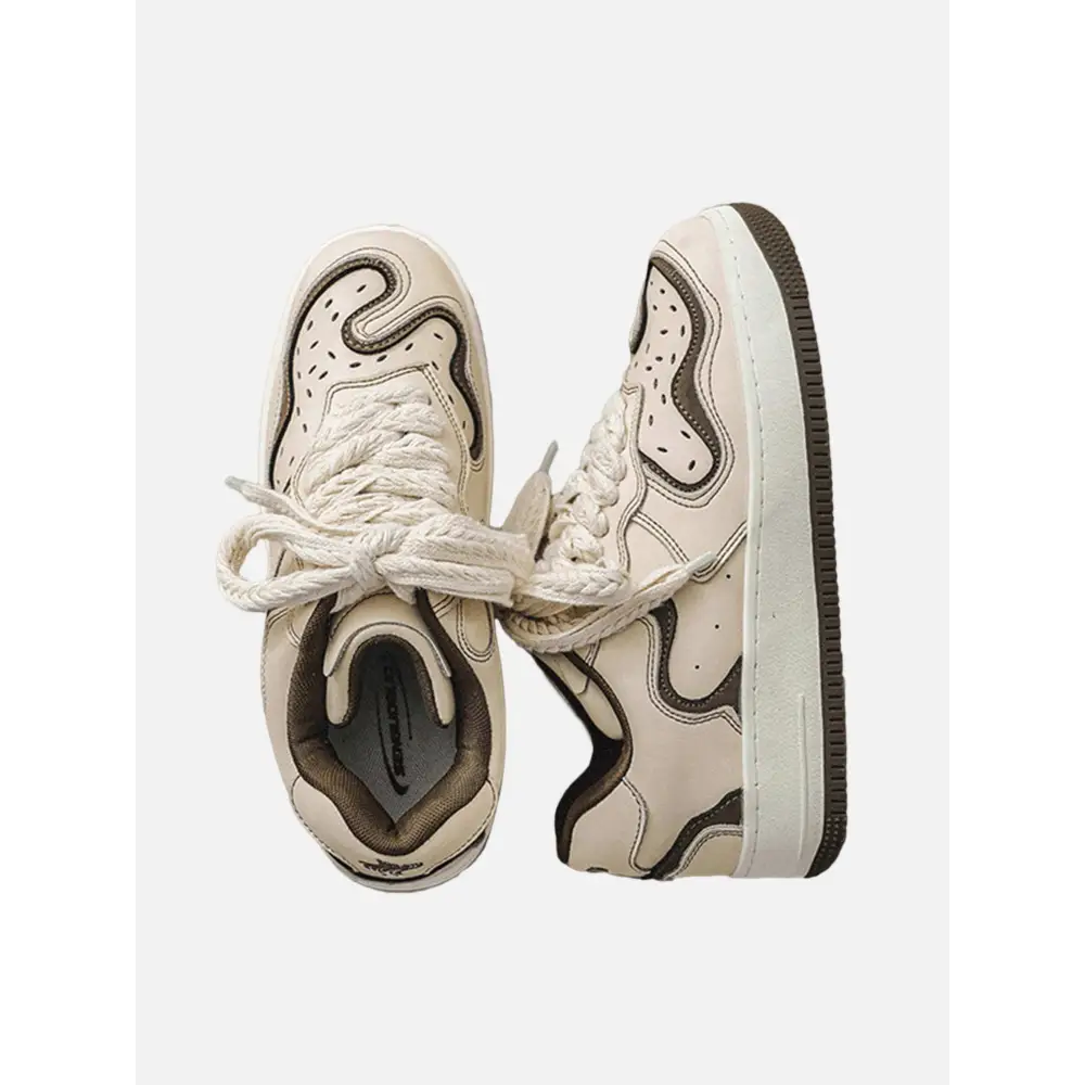 Janor unisex sneakers in worn beige and brown with white laces