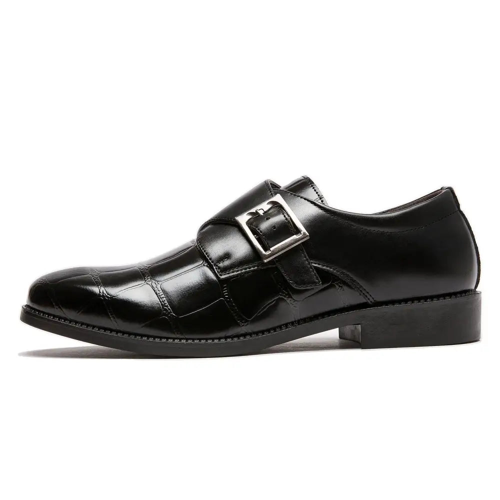 Jilvo erkek loafer, siyah deri monk strap ayakkabı ve gümüş toka