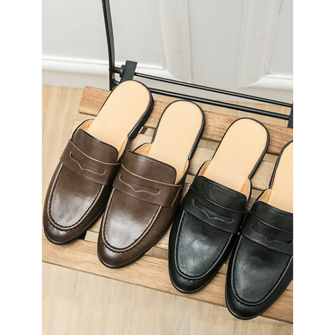 Jorlen erkek terlik, kahverengi ve siyah deri slip-on loafer modelleri