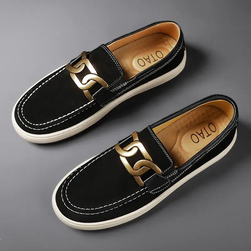 Kalir erkek loafer, siyah kayışlı ayakkabılar, altın zincir detaylarıyla