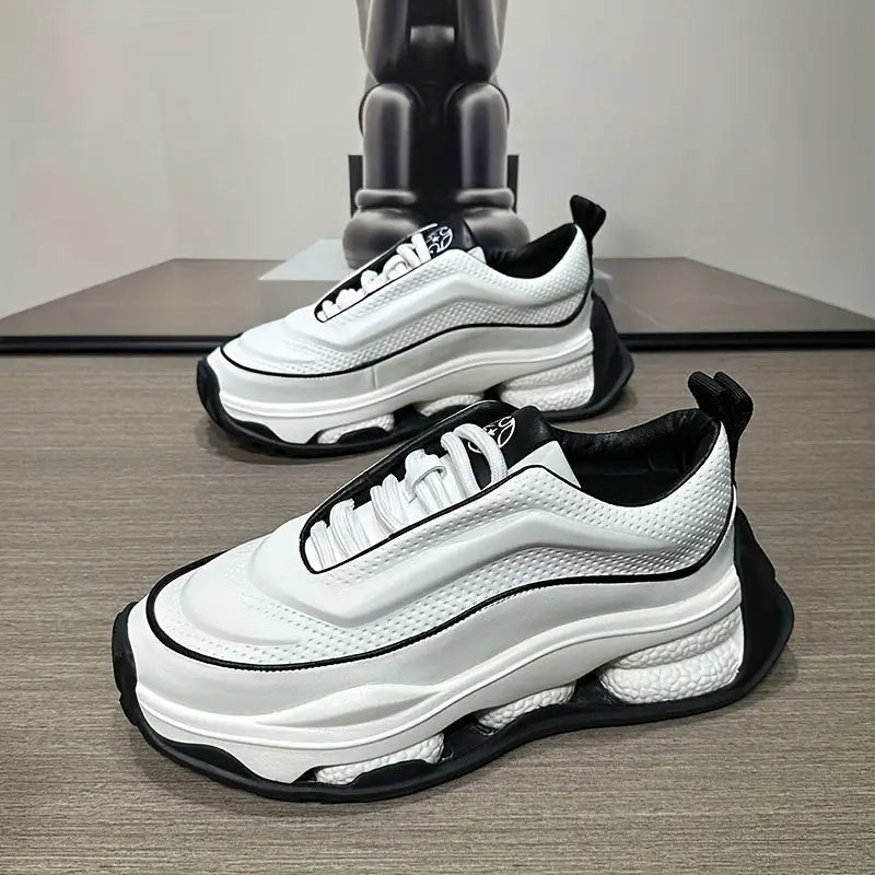 Kandaran erkek sneaker, beyaz siyah detaylı kalın tabanlı spor ayakkabı