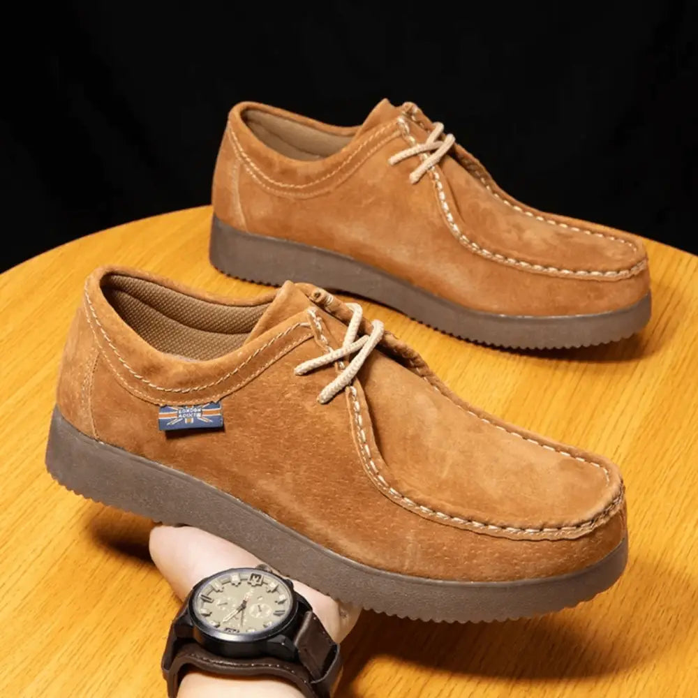 Kelri erkek loafer, tan süet mokasen tarzı bağcıklı ve kalın tabanlı ayakkabı