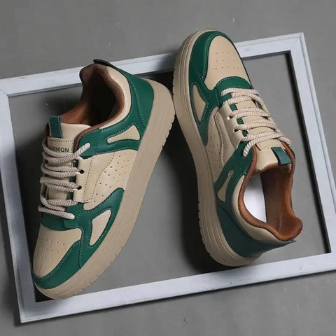 Kelvorn erkek sneakers with cream and green retro color blocking design