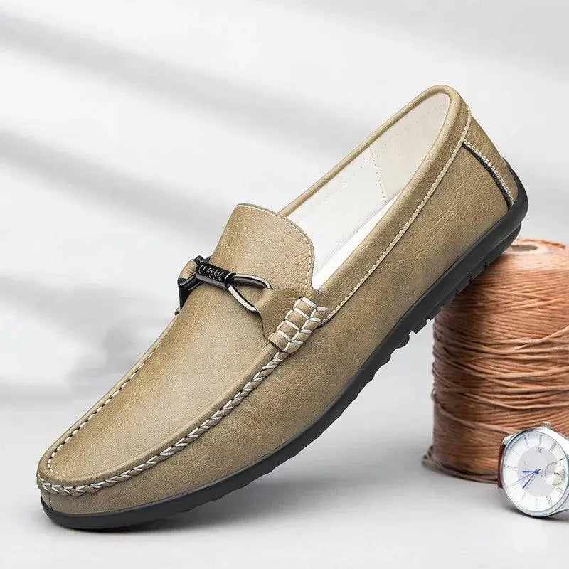 Korin erkek loafer, dekoratif kurdele detayı ve mokasen dikişi ile bej deri