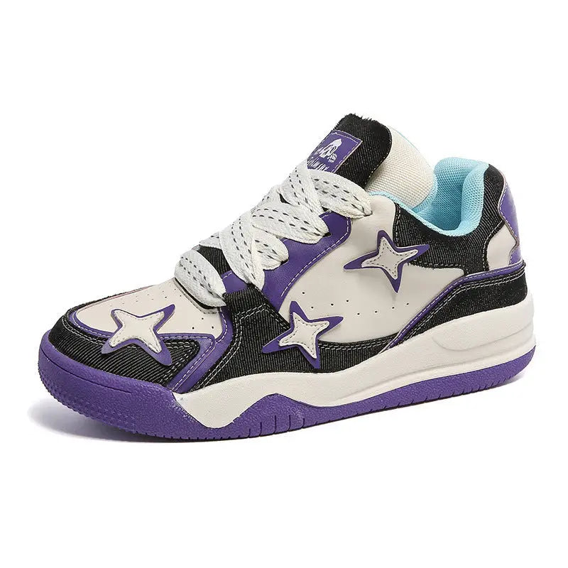 Ladiv kadın sneakers, mor, beyaz ve siyah yıldız desenli atletik ayakkabı
