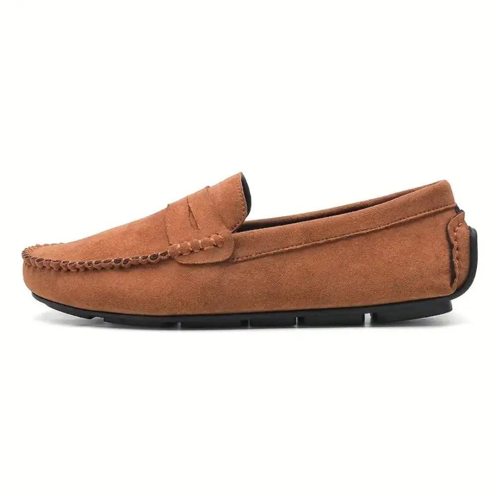 Tan süet erkek loafer, Lerin, kauçuk taban ve dikiş detaylarıyla sz