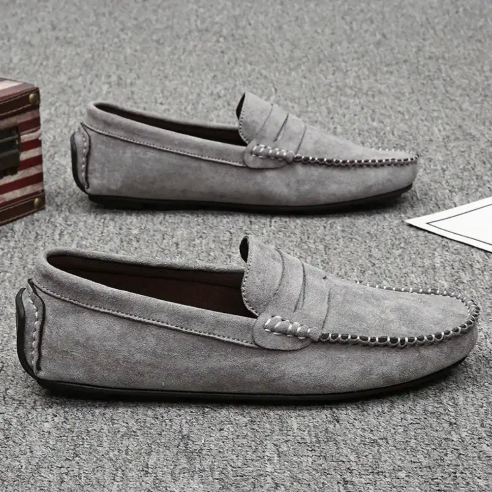 Lerin erkek loafer, gri süet, paraya sahip kayışlarla şık tasarım
