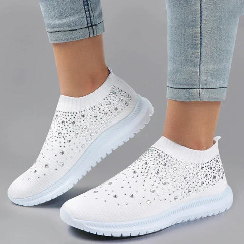 Liorna kadın ayakkabıları, beyaz taşlı slip-on spor ayakkabılar