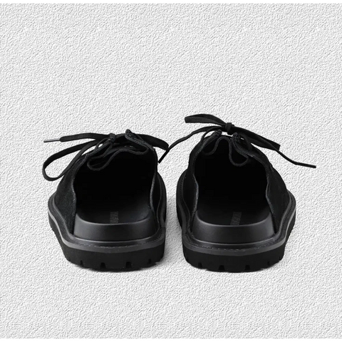 Lordan siyah deri, untied laces black slip-on shoes for casual style