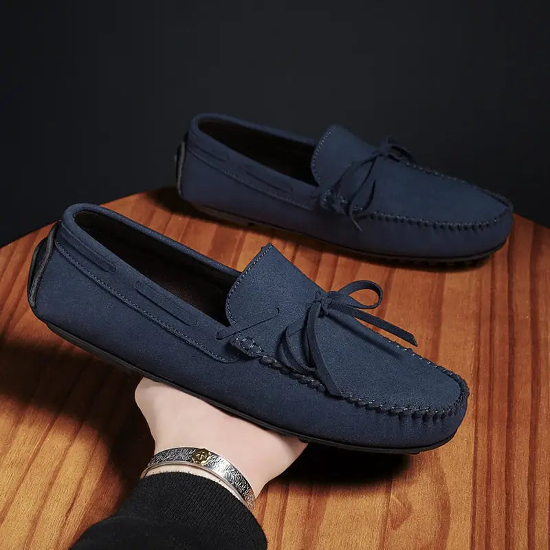 Navy mavi deriden Marlin loafer erkek, kurdele detaylı şık ve zarif tasarım