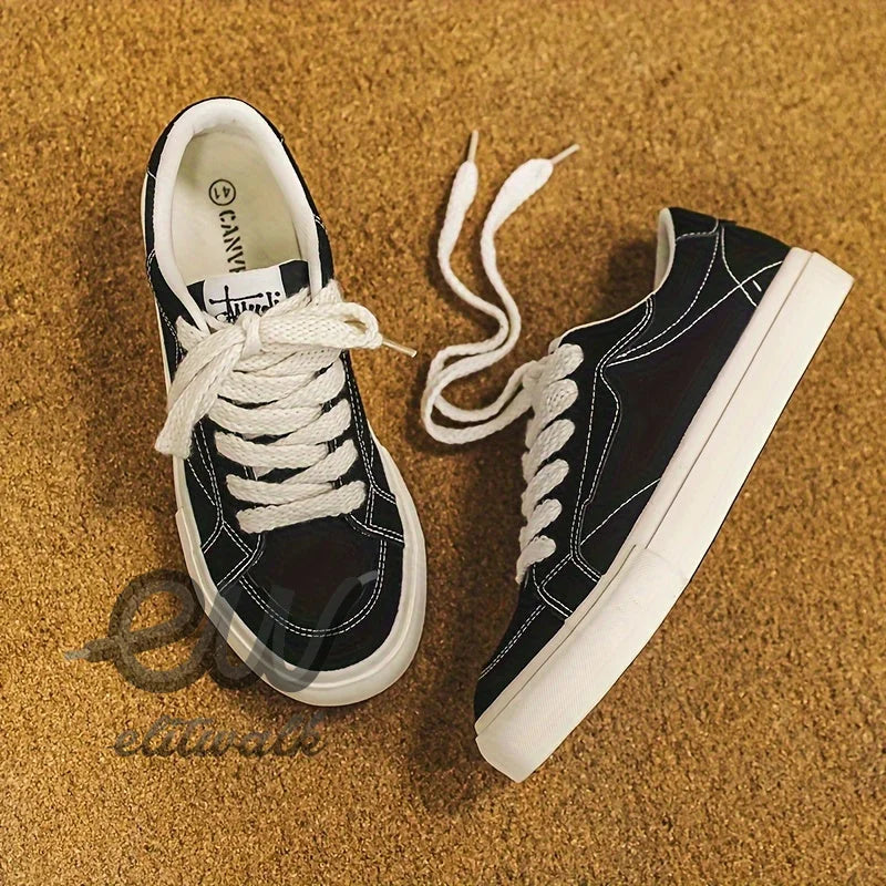 Melrose erkek converse tarzı siyah kanvas spor ayakkabılar beyaz bağcıklarla