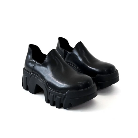 Merlin unisex günlük chunky siyah deri platform loafer kalın tabanlı ayakkabı