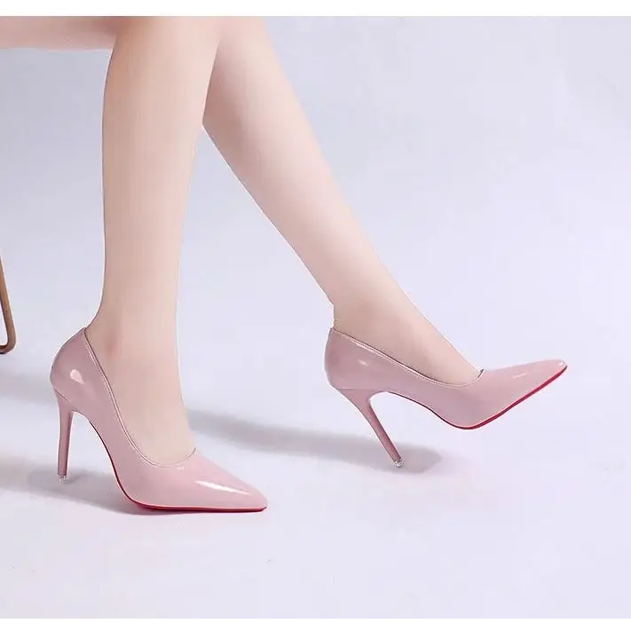 Noril kadın topuklu, parlak pembe stiletto yüksek topuklu ayakkabılar