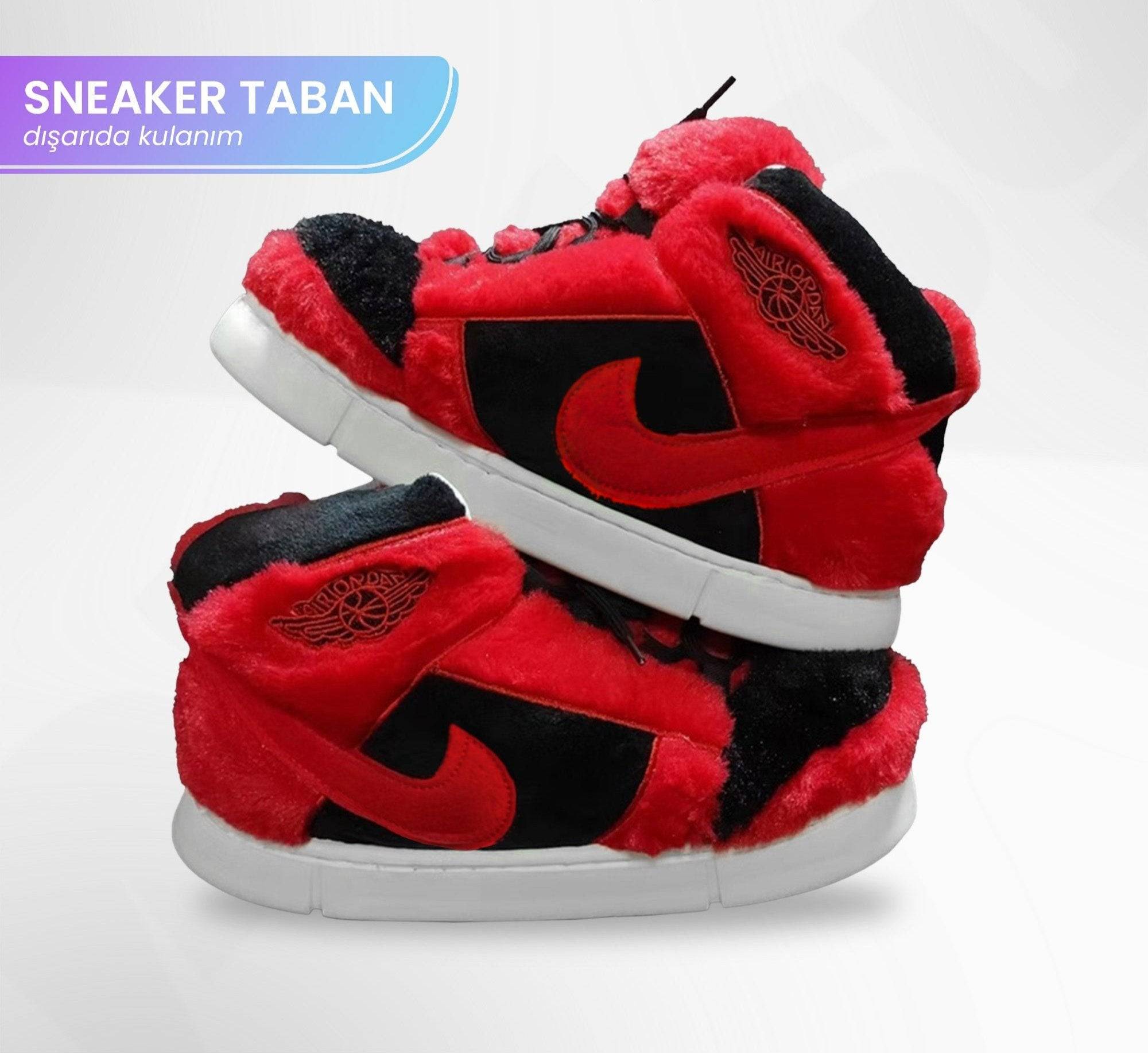 Kırmızı peluş sneakers, AIR NK 5 modeli, yumuşak ve şık tasarımıyla dikkat çekiyor