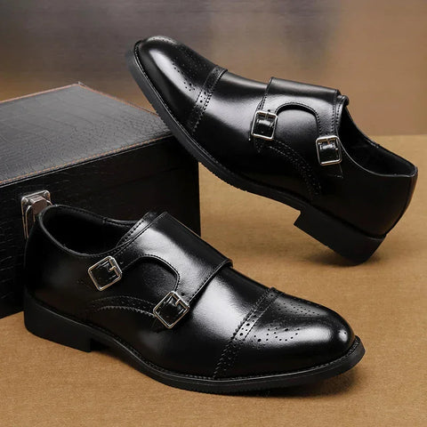 Reldon rugan erkek deri double monk strap ayakkabı, brogue detaylarıyla şıklığı yansıtır