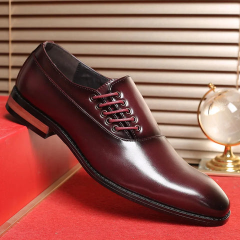 Polished burgundy leather dress shoe Renlor with sleek silhouette and laces