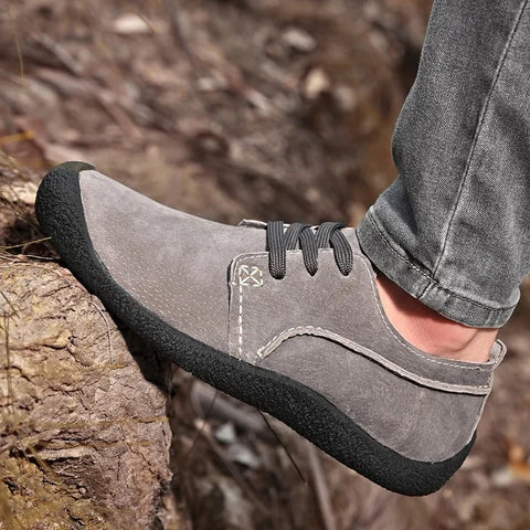 Gray suede Rovelli erkek günlük sneaker with black rubber sole and elastic laces