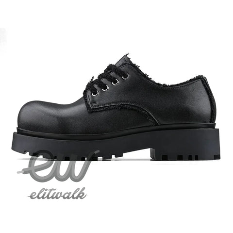 Sarıvino günlük unisex ayakkabı, chunky tabanlı siyah deri platform oxford ayakkabı