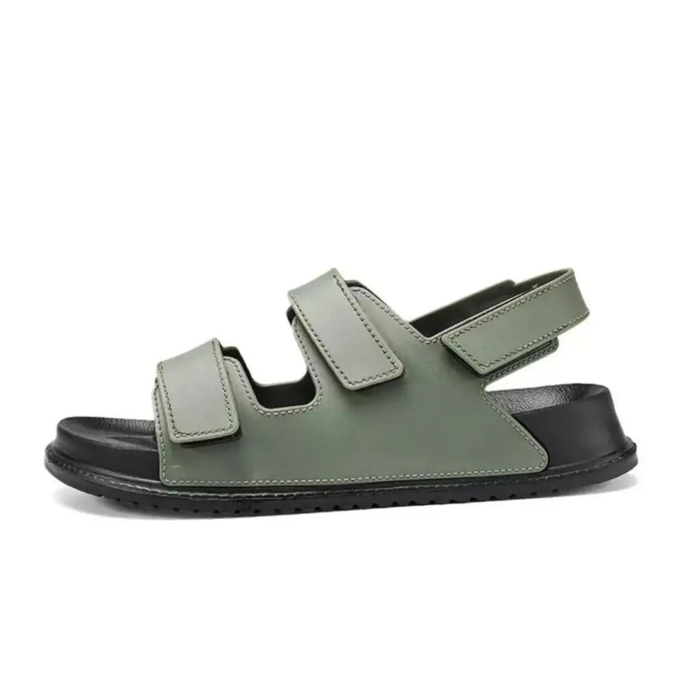 Olive yeşil Tavis erkek sandalet, iki ayarlanabilir Velcro kayış ve siyah taban