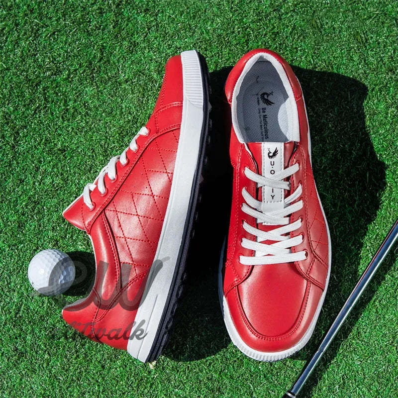 Terlon erkek converse kırmızı deri golf ayakkabıları, beyaz bağcık ve taban