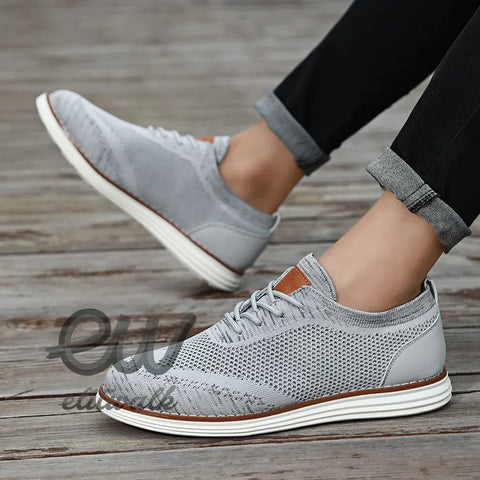 Tervin günlük ayakkabı, perforated light gray knit sneakers with white soles