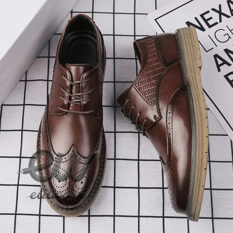 Torvenis rugan erkek kahverengi deriden brogue detaylı wingtip oxford ayakkabılar