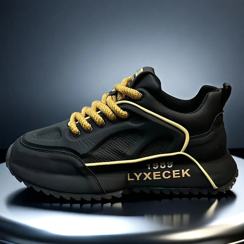 Siyah sarı bağcıklarla Velcor erkek sneakers, LYXECEK markasıyla tasarlandı