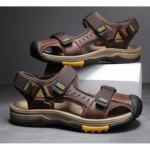 Rugged brown Velmir erkek sandalet with adjustable straps and thick soles